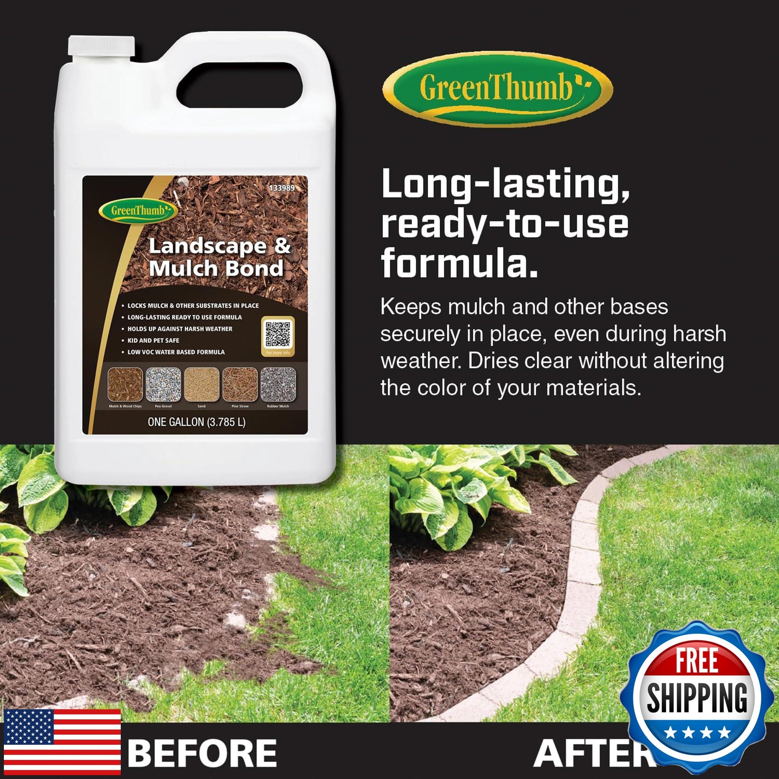 GreenThumb, Landscape and Mulch Bond, Mulch Glue for Landscaping, Rock, Pea G