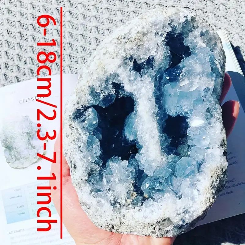 1pc Celestite Crystal Cluster Sky Blue Druzy Natural Stone Home Decor 1.5-2.2 lb