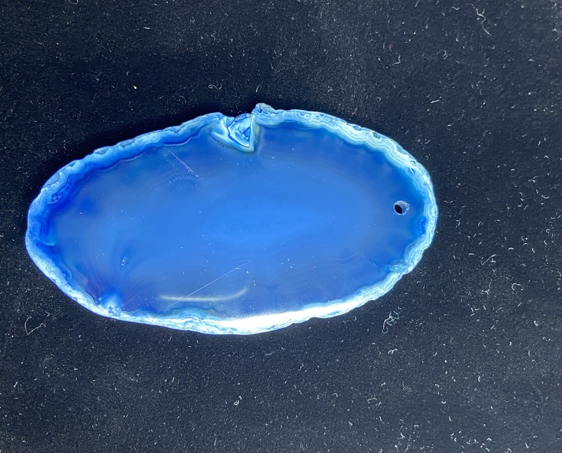 5 Blue Brazilian Agate Pendants 3″x 1″ Slices / Drilled Jewelry Making / Geode