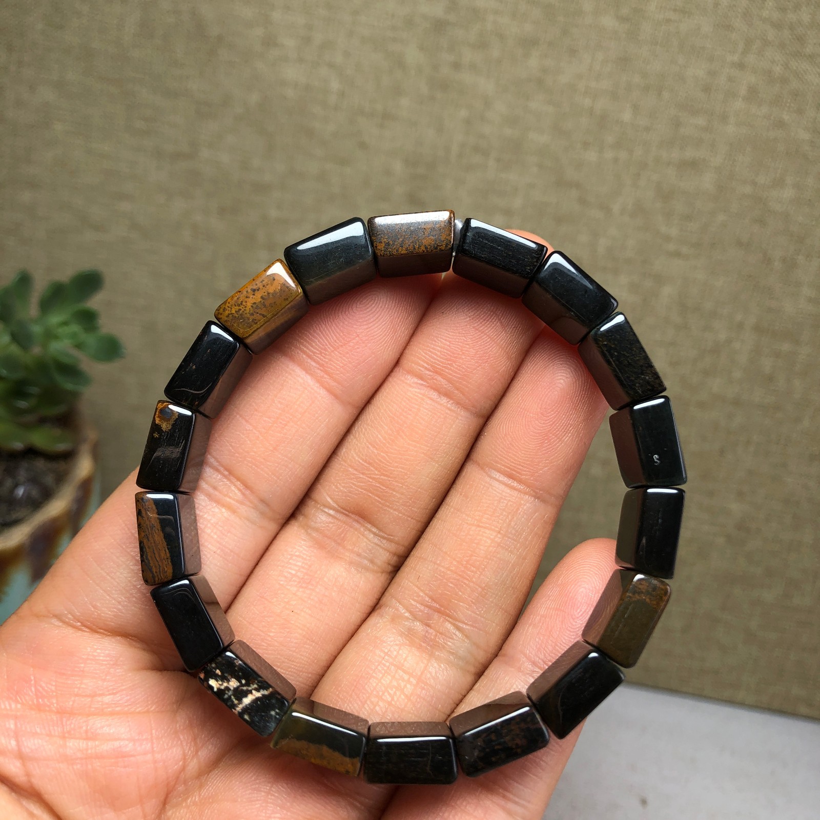 Rare Natural yellow blue tiger eye Crystal chain aspect beads bracelet 26g A4757