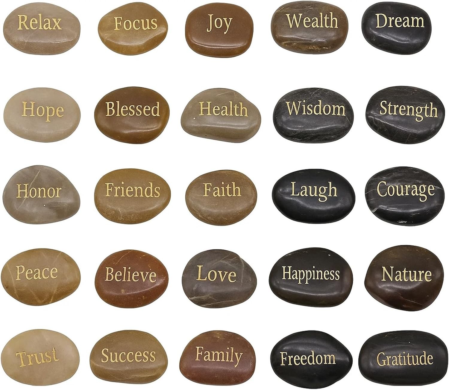 Variety Pack of 25 Inspirational Stones – Perfect Gifts for Motivation & Decor
