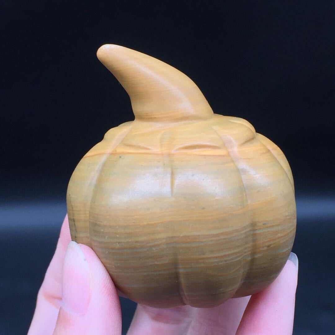 Natural Songhua Stone Quartz Crystal Carved Pumpkin Halloween Decora Healing 1Pc