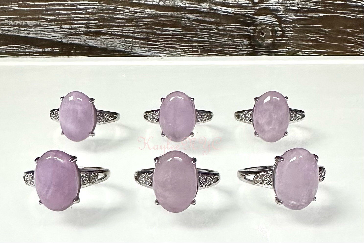 Wholesale Lot 6 Pcs Natural Kunzite White Bronze Rings Crystal Healing Energy