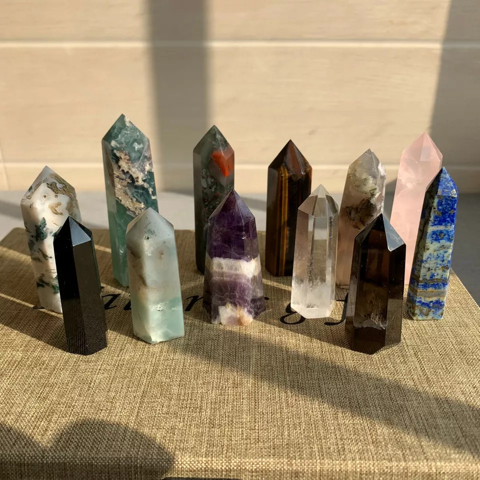 12pc A lot natural quartz crystal obelisk wand point healing send randomly