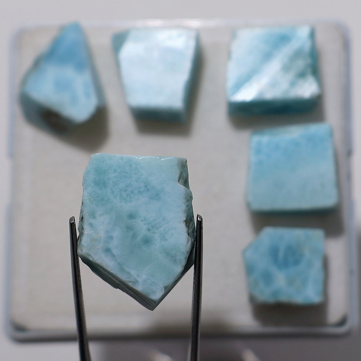 6 PC Caribbean Sky Larimar Raw Slabs— Natural Ocean Blue Rare Crystal Collection