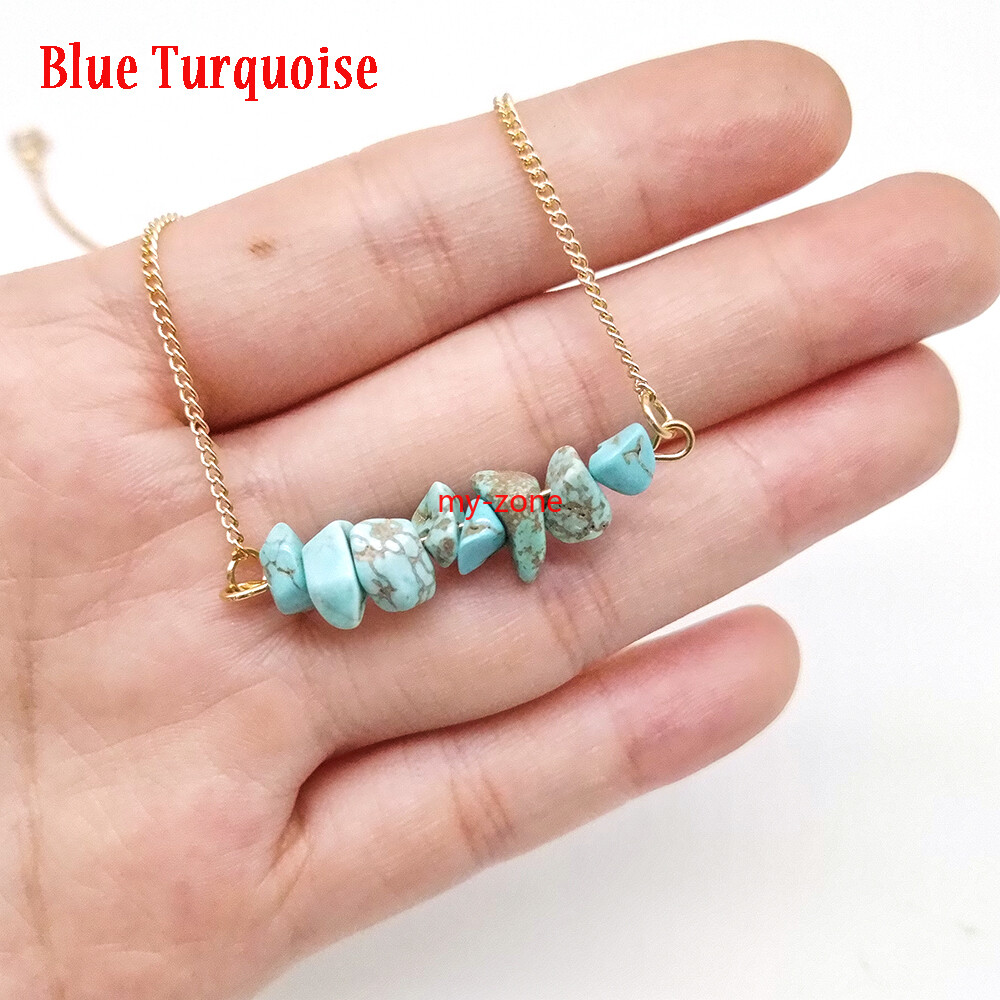 Raw Chakra Crystal Gemstone Necklace Dainty 7 Chakra Healing Crystals Charm