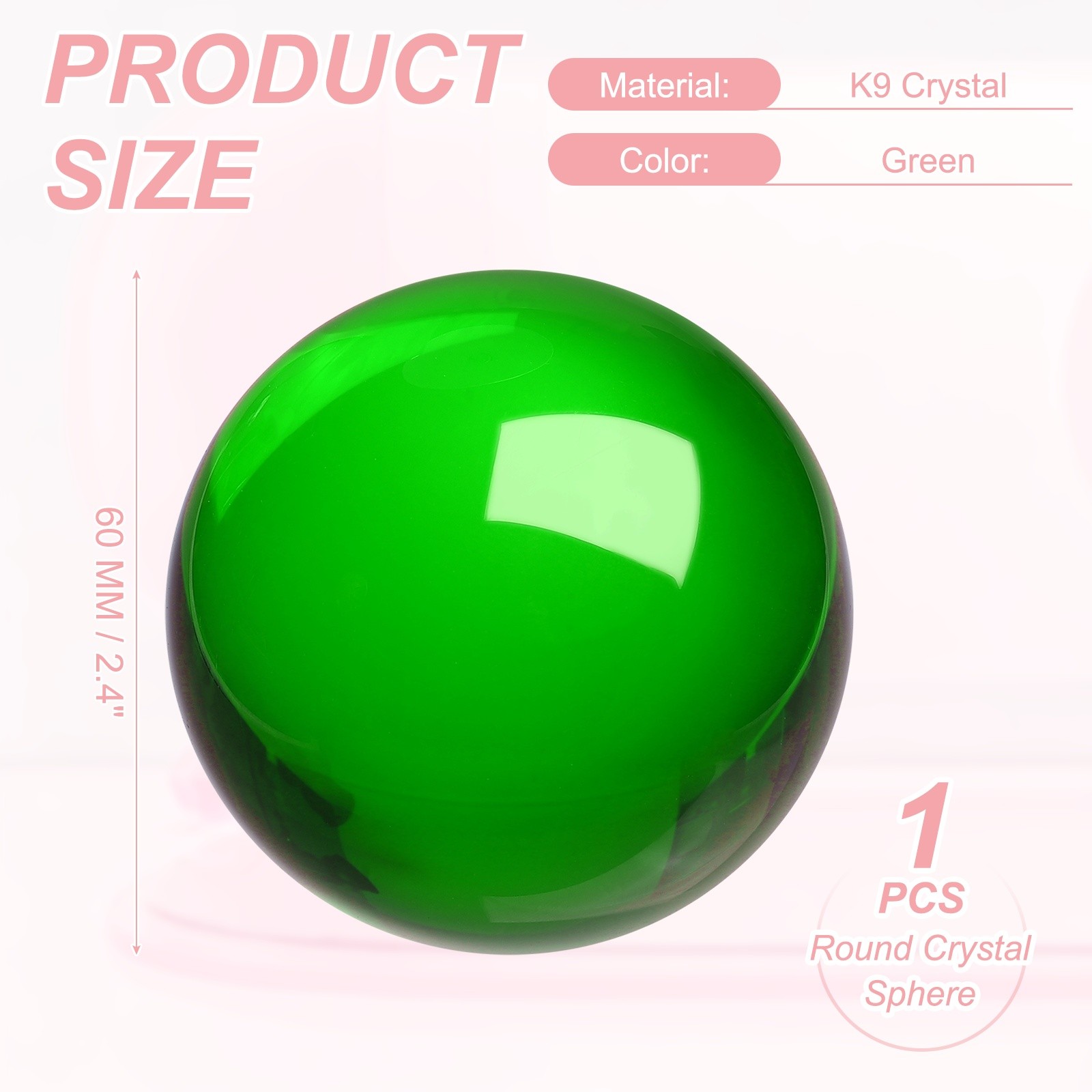 Round Crystal Sphere 60mm 2.4″ Decorative Sphere Crystal Ball Green