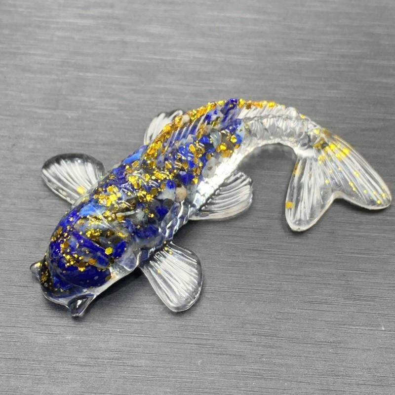 10Pcs Natural Lapis Lazuli Quartz Crystal Gravel Koi Healing Carp Resin Statue