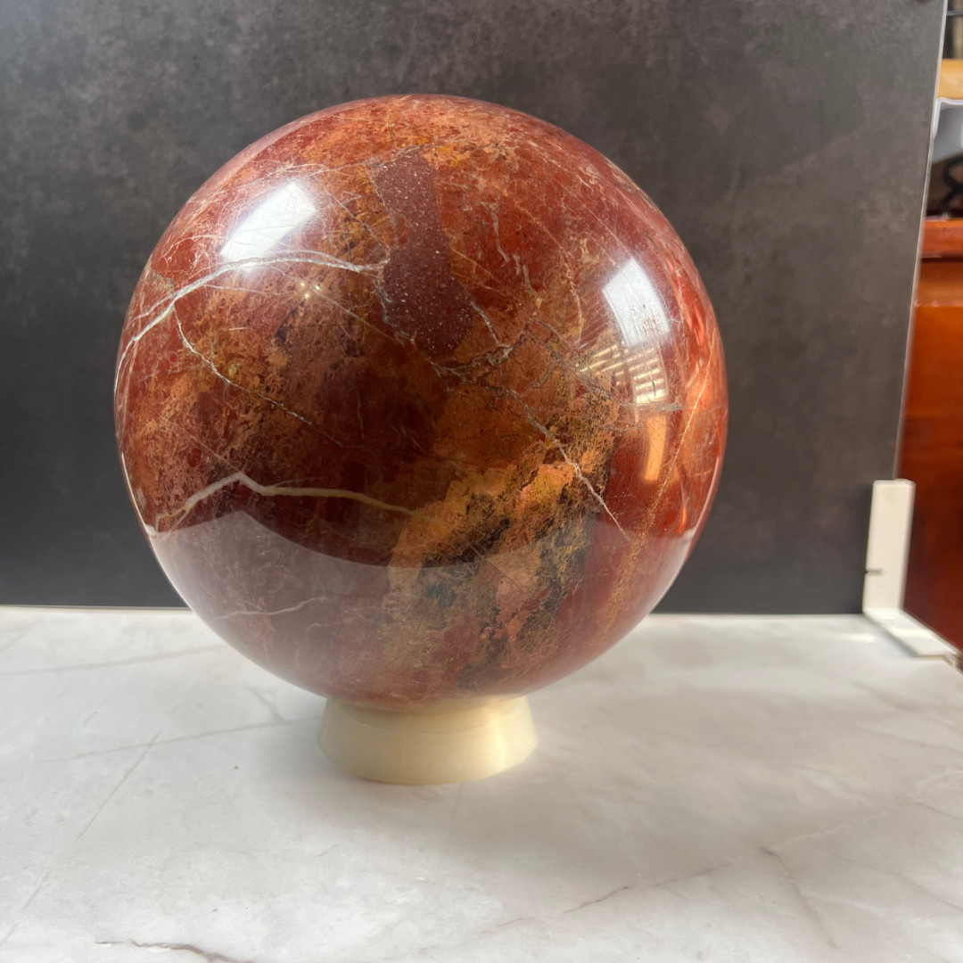 15 LB Red Vein Jasper Sphere Natural Polished Crystal Stone Home Decor Display