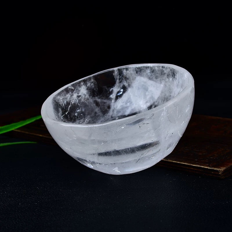 1pc Natural clear crystal quartz Carved bowl Reiki Healing Gift random 80-90mm