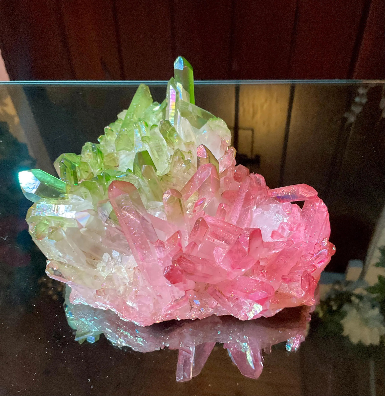 Pink & Green Aura Quartz Crystal Cluster ~ Large 1 Lb. 5 oz. ~ 6″ Long ~ Electr
