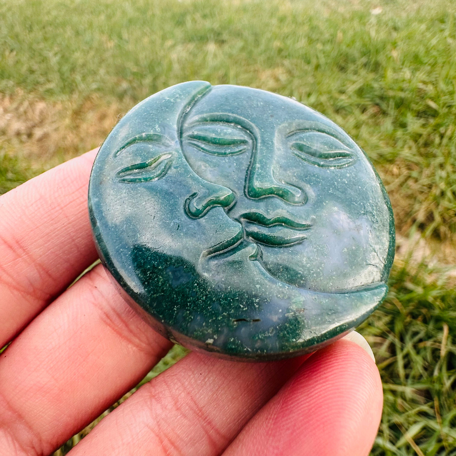 Natural Ocean Grass Agate Moon and Sun Quartz Skull Crystal Reiki Healing 1PC