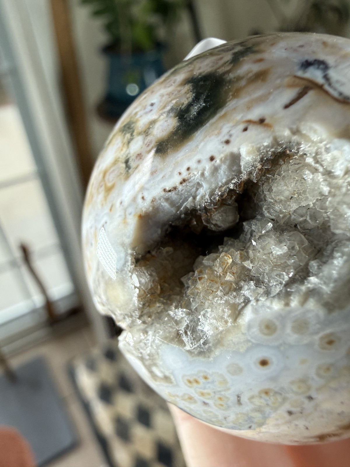 8th Vein Ocean Jasper Sphere – Druzy Sparkly – Green, Beige & White – 3.56oz