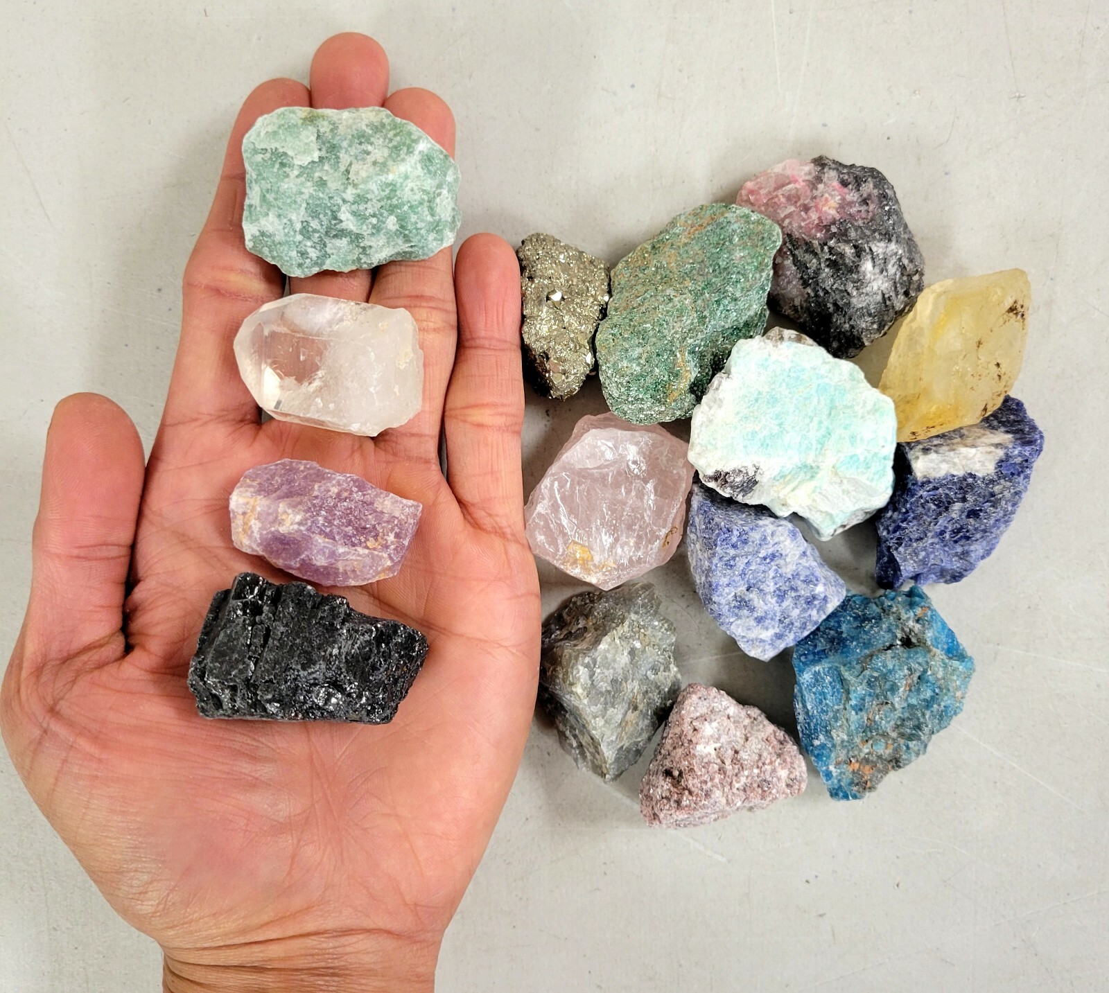 15 Raw Crystals Set – Rough Gemstones Assorted – Mixed Lot Healing Crystals Bulk
