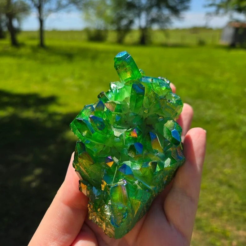 80-100G Green Angel Aura Quartz Crystal Cluster Titanium Crystal Geode Chunk
