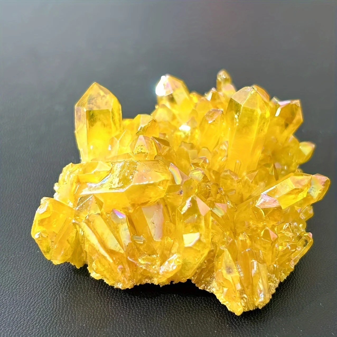 Healing Mineral Specimen Natural Aura Yellow Citrine Crystal Titanium Cluster US