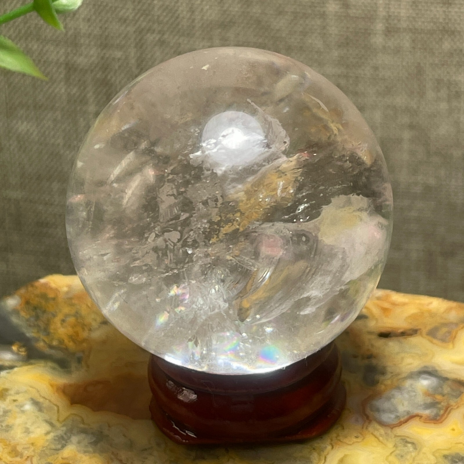 rainbow White Clear stone Sphere Ball Healing original stone 39mm A10