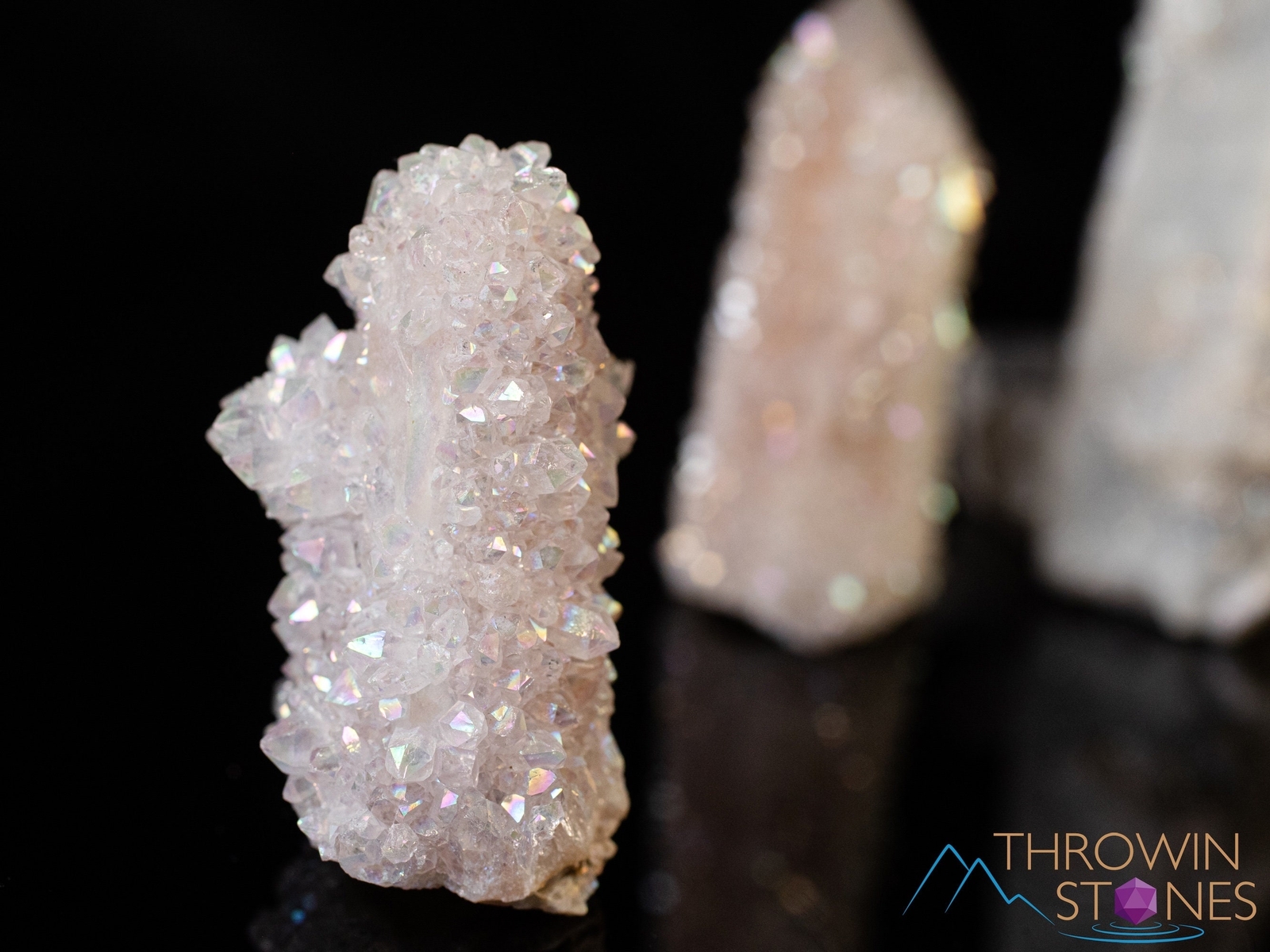 White ANGEL AURA QUARTZ Crystal Point, Rainbow Spirit Quartz Crystal Decor E2006