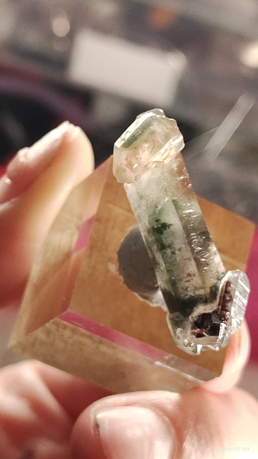 34mm Scepter Quartz Crystal Point Red Green Phantom Meigu China Mineral Specimen