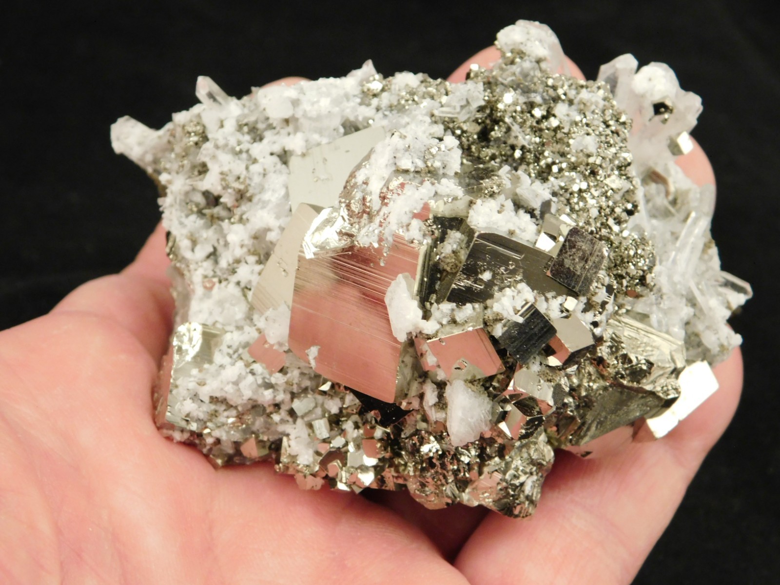 Larger! SUPER Nice PYRITE Crystal CUBE Cluster with Quartz Peru 297gr