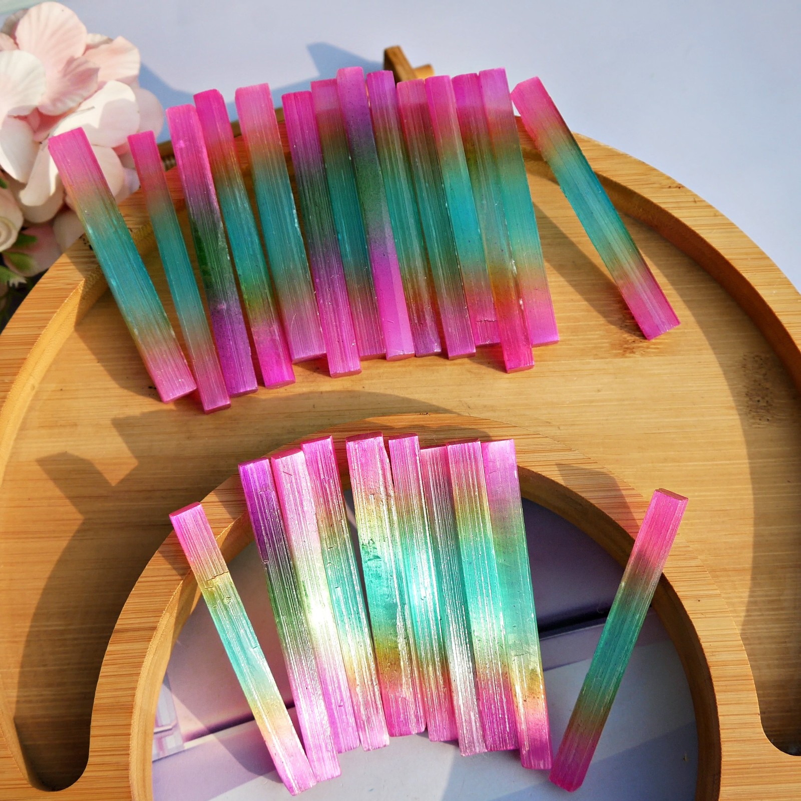 24PCS 3″ Raw Aura Selenite Sticks Crystal Wands Healing Cleansing Stone Lot Gift