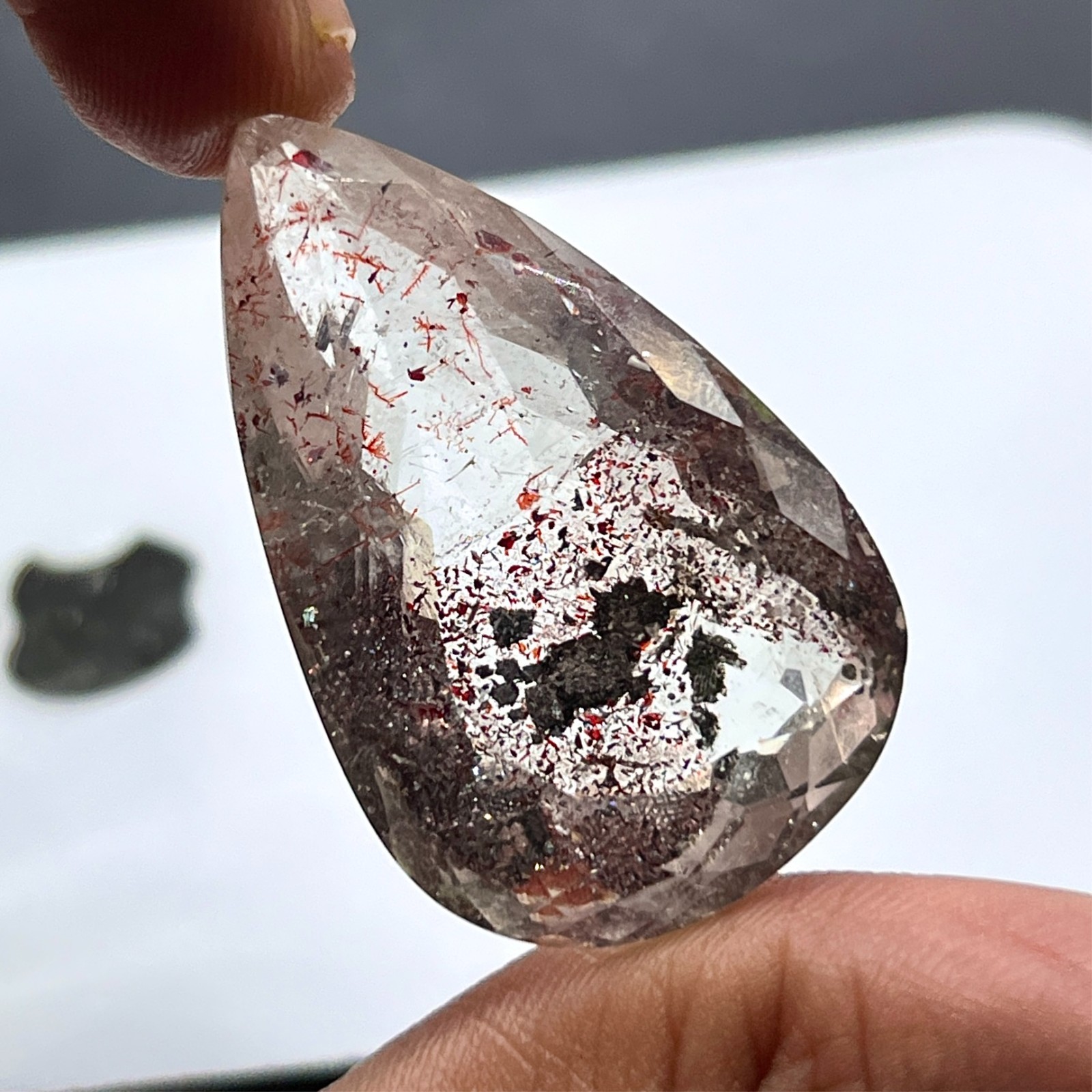 73 Ct Natural Super Seven Crystal Faceted Gemstone | Cacoxenite, Smoky Quartz