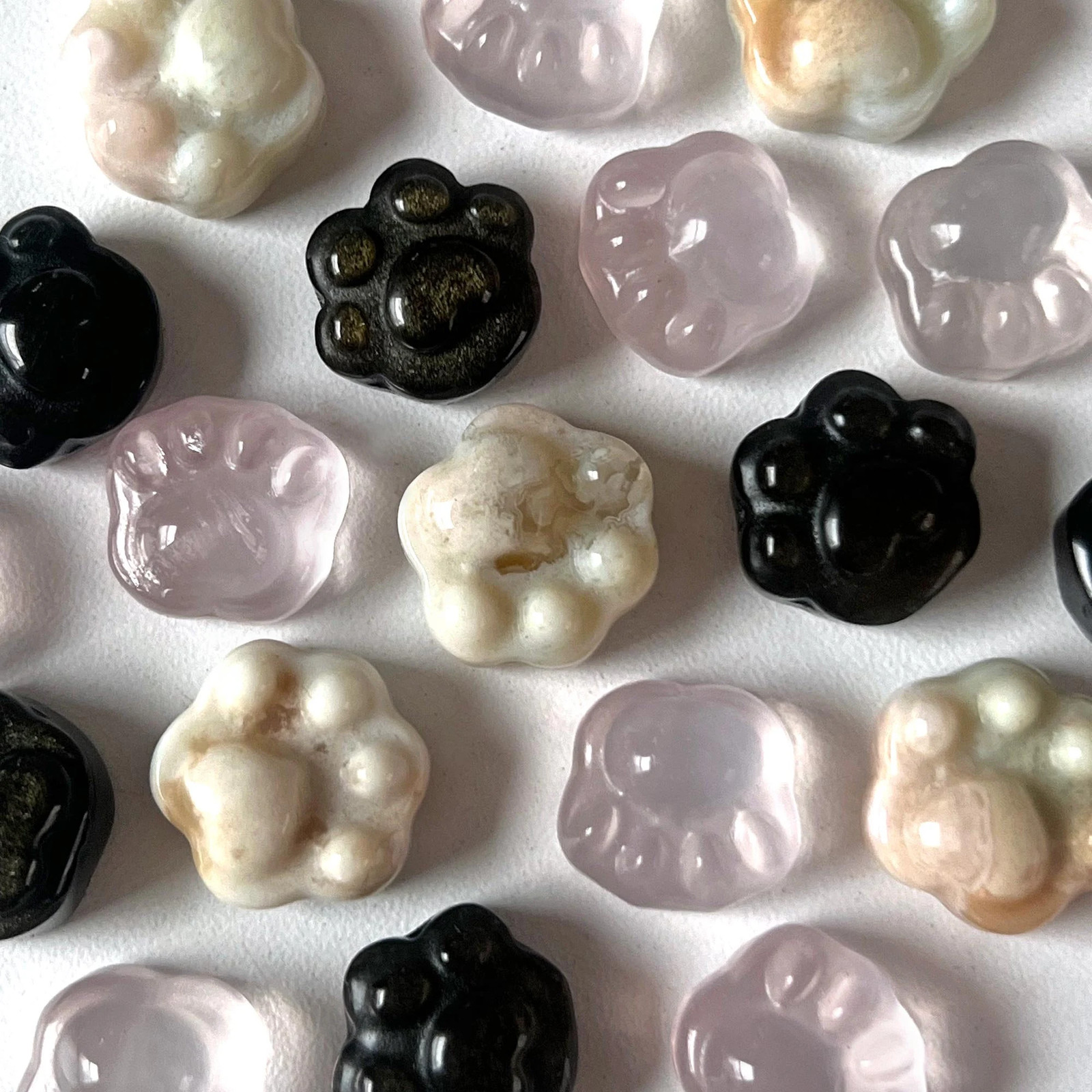 Mini Paw Print Carving | Rose Quartz | Obsidian | Flower Agate | Cat Dog Lover