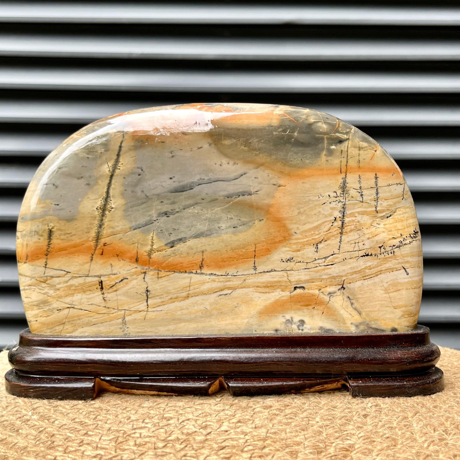 3 lb Landscape Stone Art Anniversary Gift Display w/ Wood Decor
