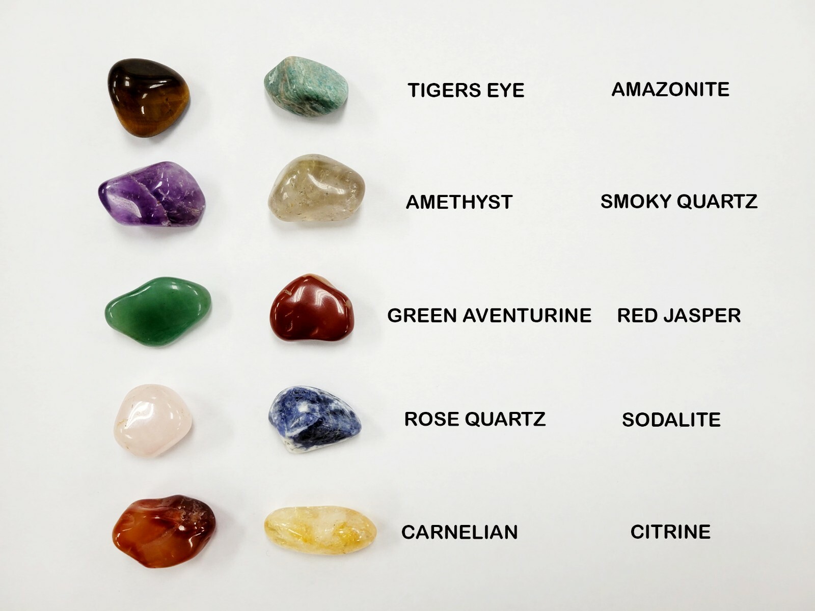 10 piece Tumbled Healing Crystals Set, Amethyst Carnelian Sodalite Citrine +