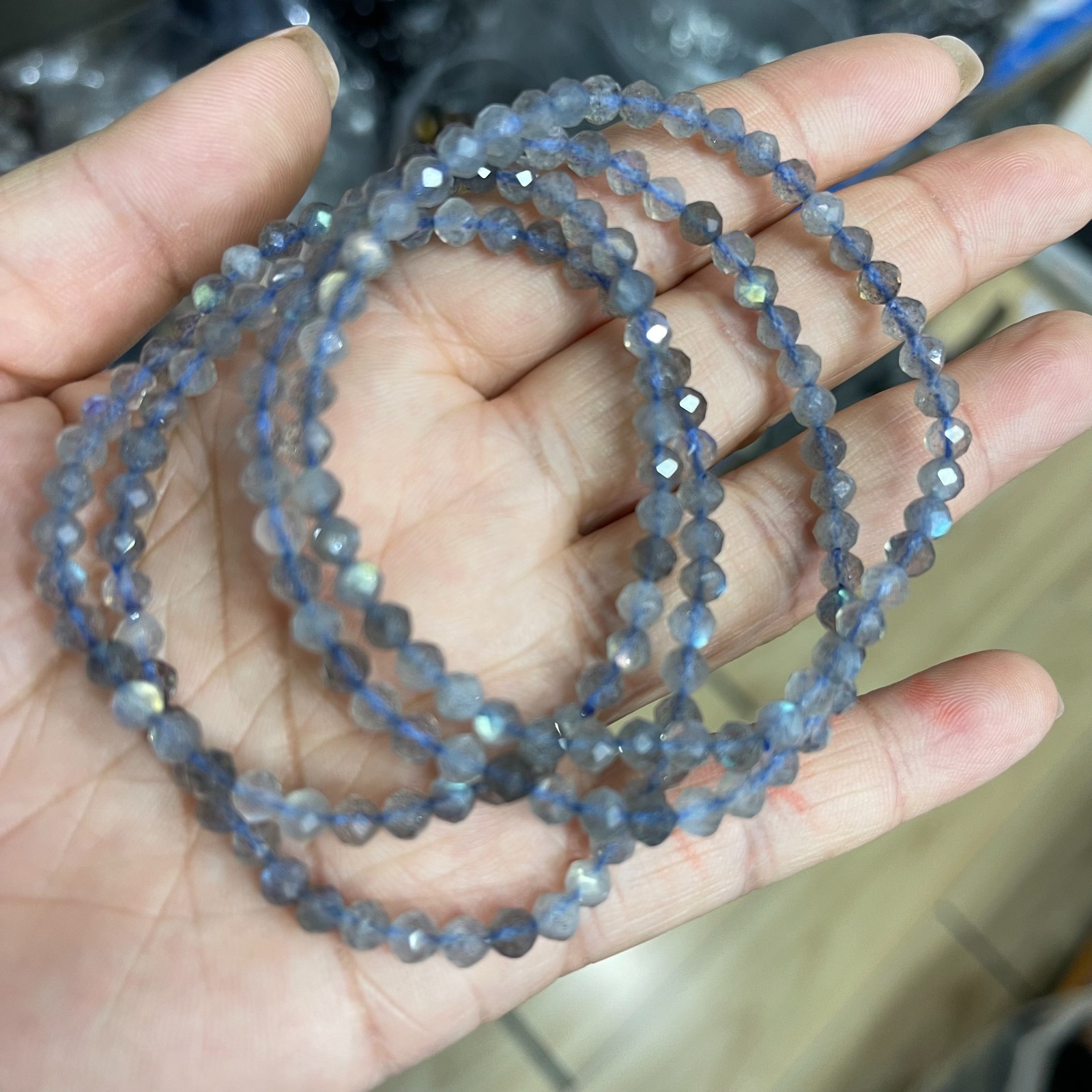 Wholesale 3pcs Labradorite Polyhedron Bracelet 4mm Crystal Healing Bracelet