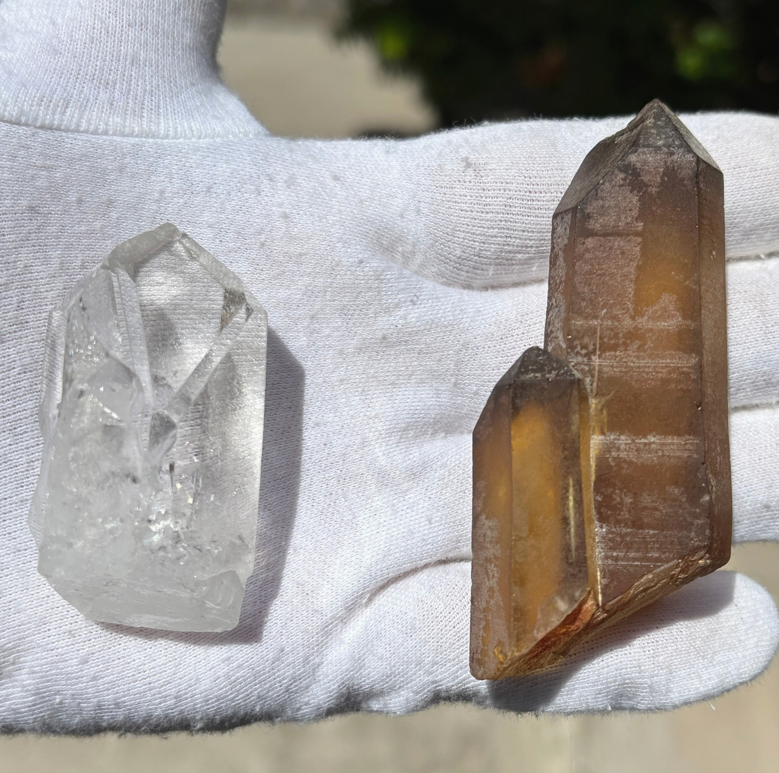 117g LOT REAL AUTHENTIC CITRINE & WATERCLEAR QUARTZ DT POINTS TWIN POINTED POINT