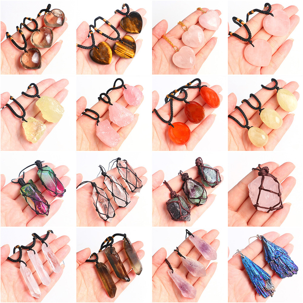 1 Natural Crystal Pendulum Quartz Stone Pendant Chakra Healing Gemstone Necklace