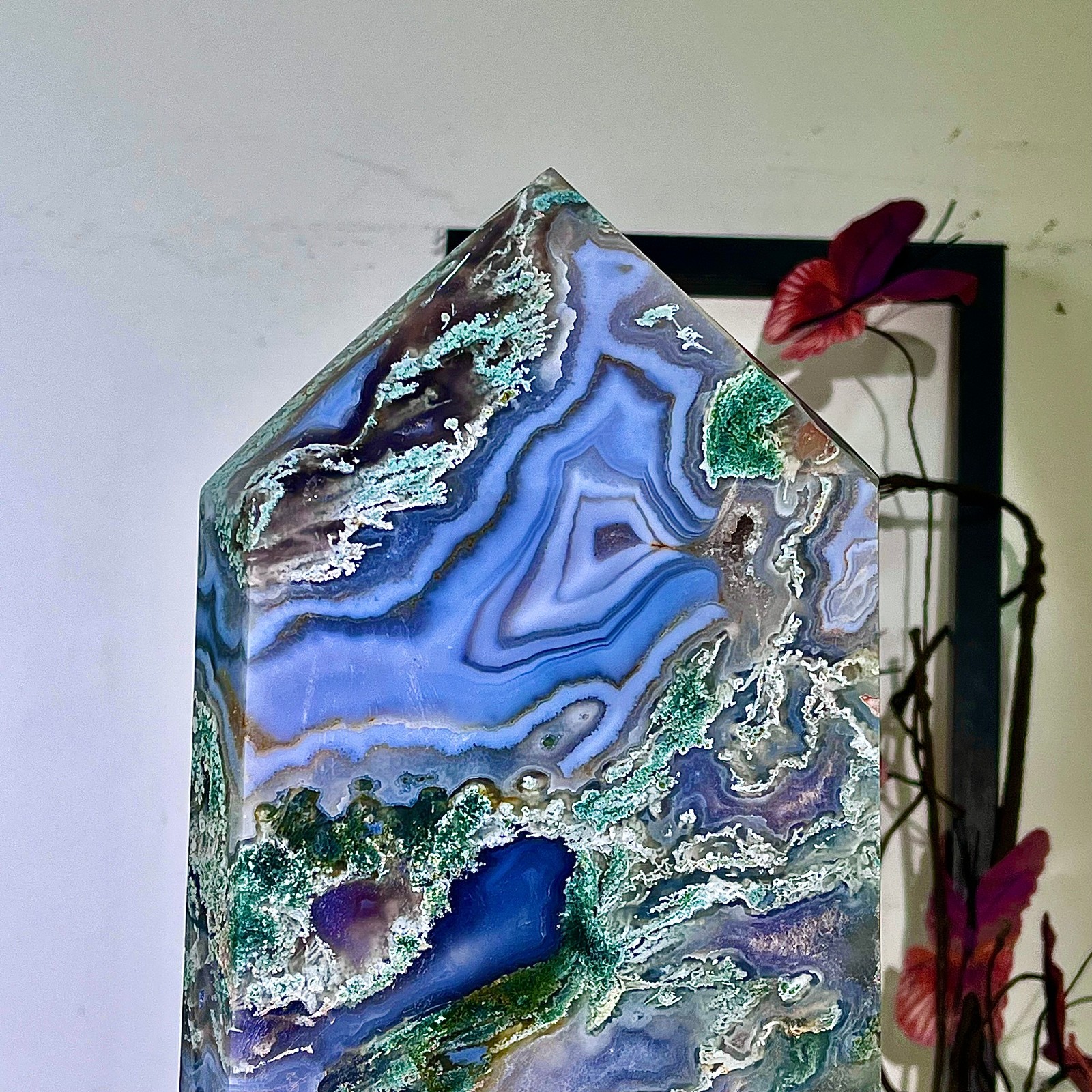 7.82LB Natural green moss agate quartz obelisk crystal aura healing energy