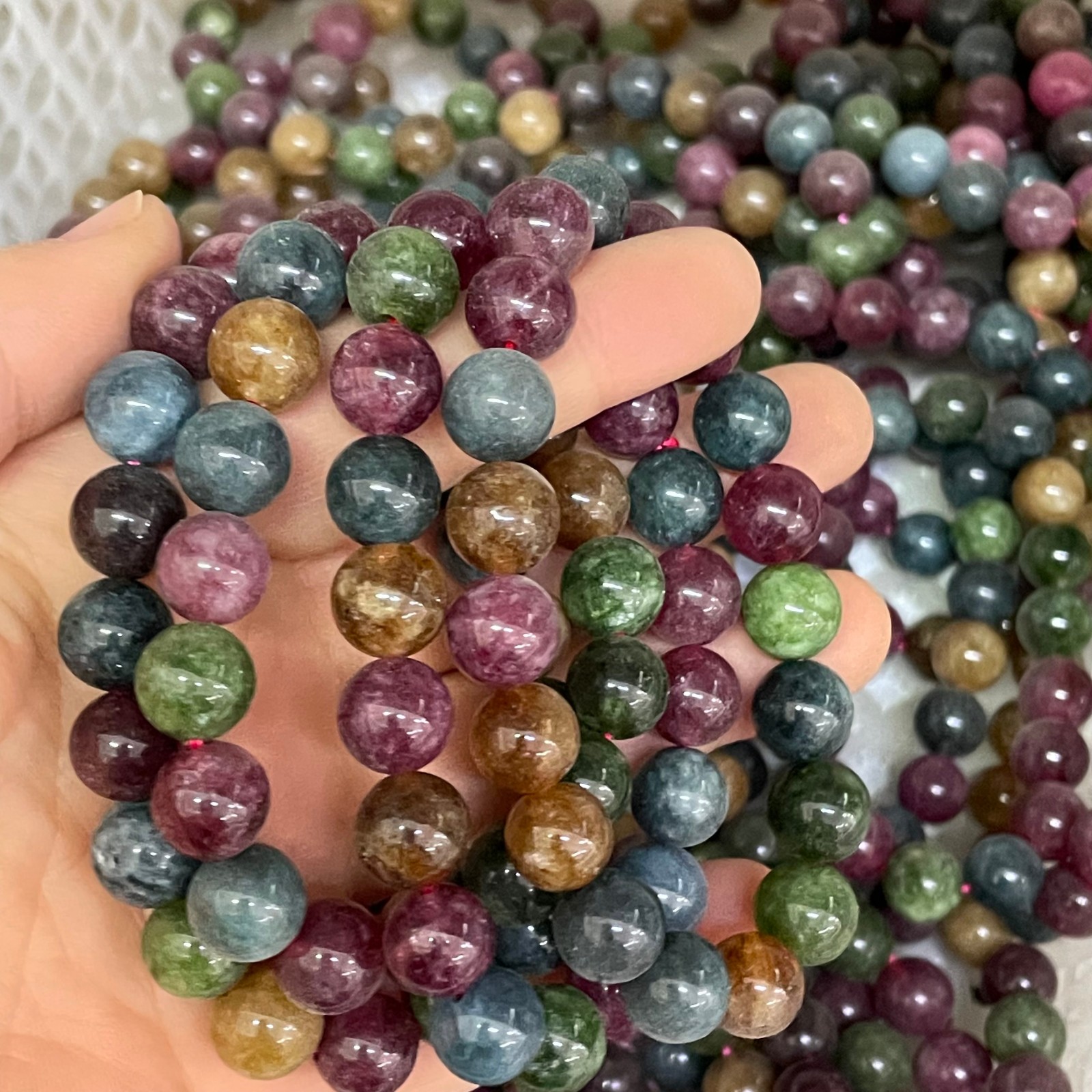 10pcs Multi color combination crystal elastic bead bracelet Size 10mm