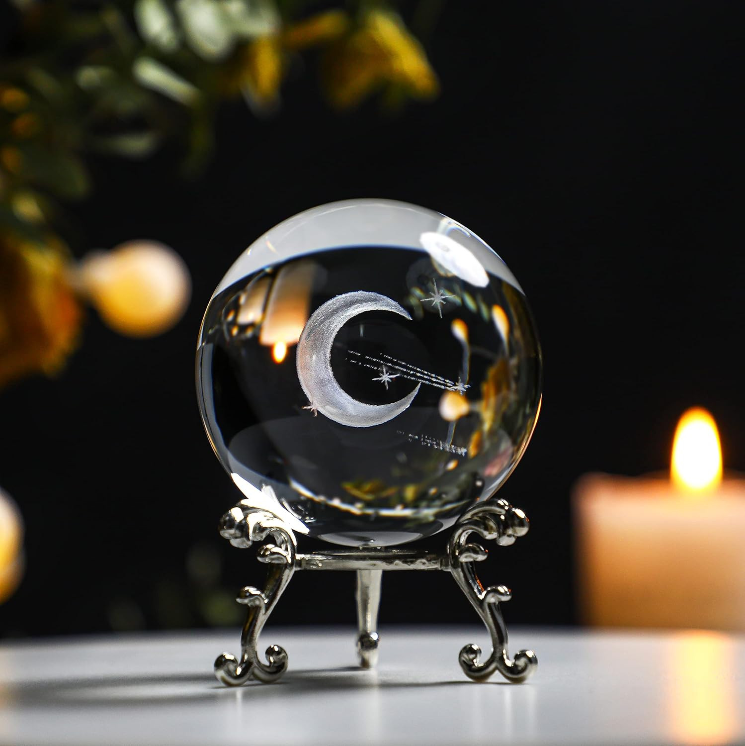 ZEERSHEE 60Mm 3D Moon Planet Laser Engraved Crystal Ball Glass Sphere Paperweigh