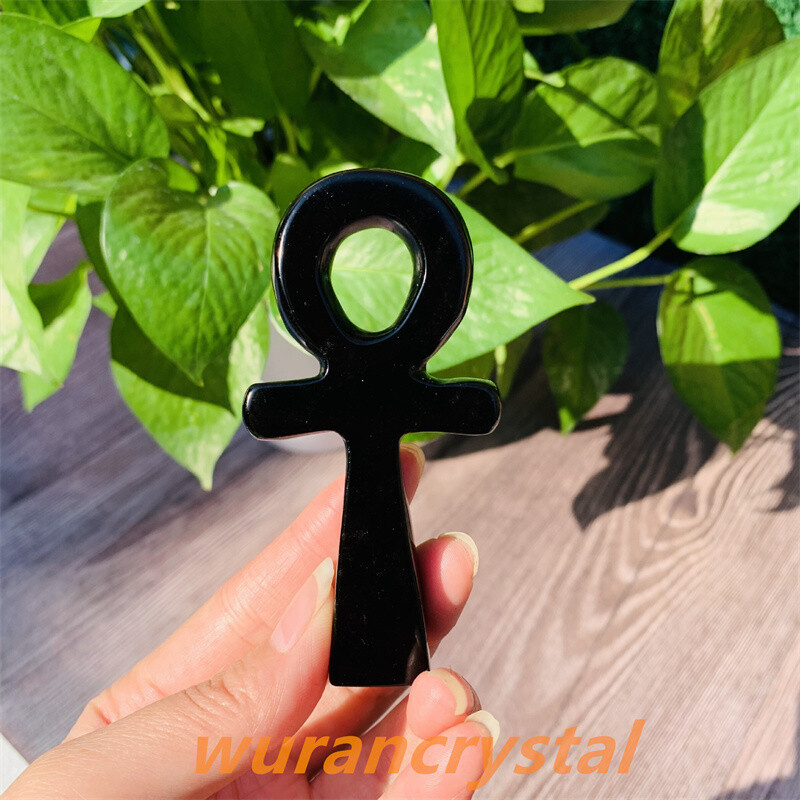 3″+ Natural Quartz Crystal Obsidian point Anka Life Key Life Symbol Cross gift
