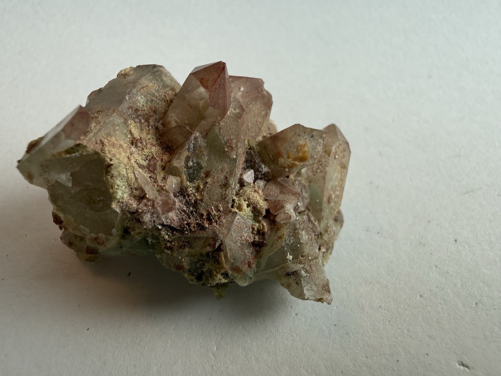 Red Green Phantom Quartz Cluster Hematite Inclusions Crystal Specimen 22g