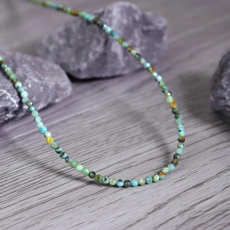 African Turquoise 2mm Beaded Choker Healing Dainty Delicate Women Necklace Gift