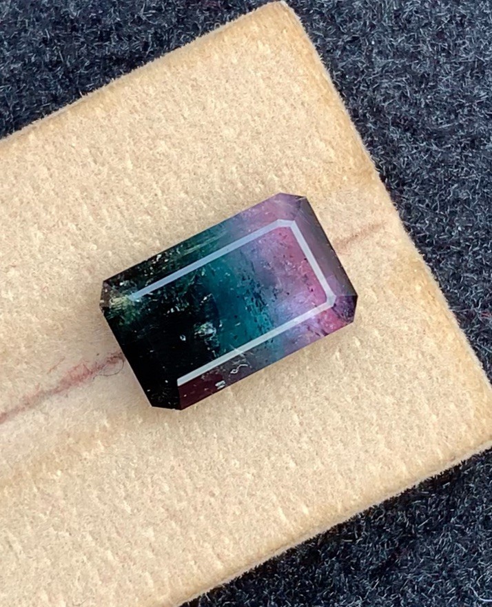 9.2ct natural rare black blue & pink tri colors faceted tourmaline from afg