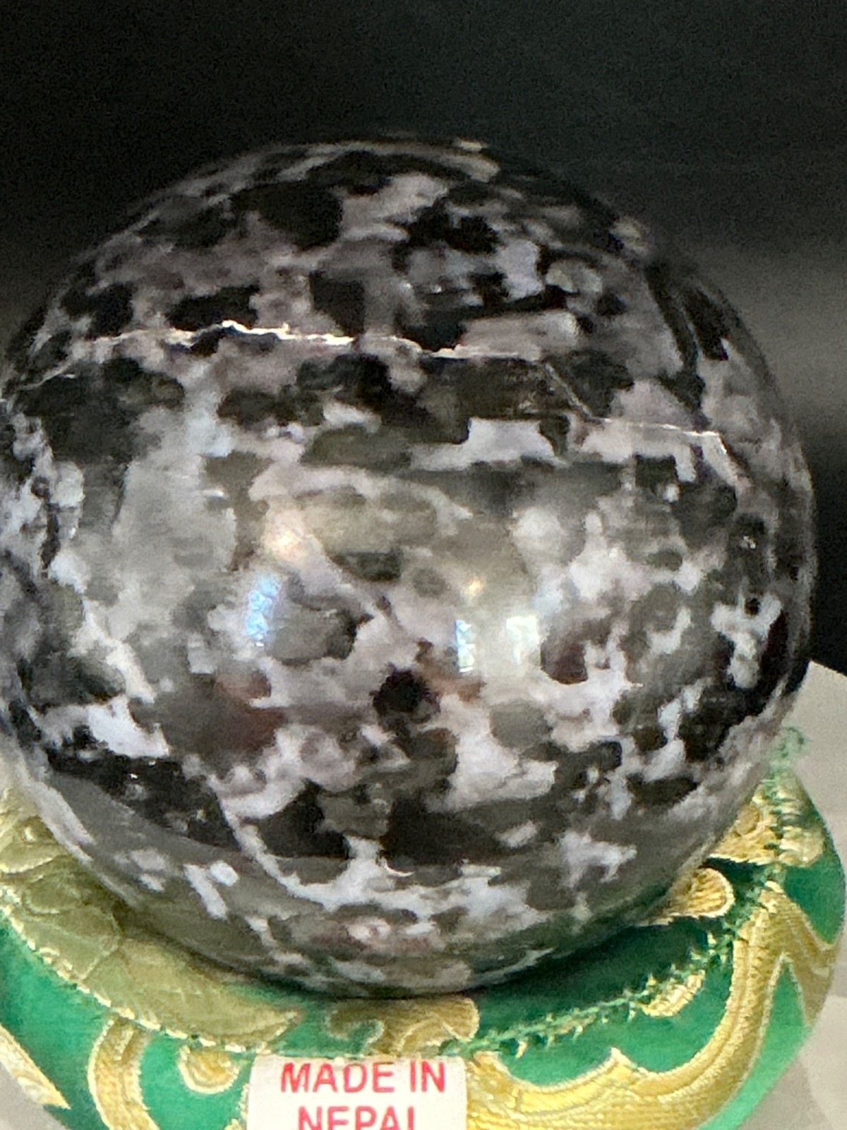 Polished Indigo Gabbro (Mystic Merlinite) Sphere Ball 3.25″ 737 grams Blk/Gray