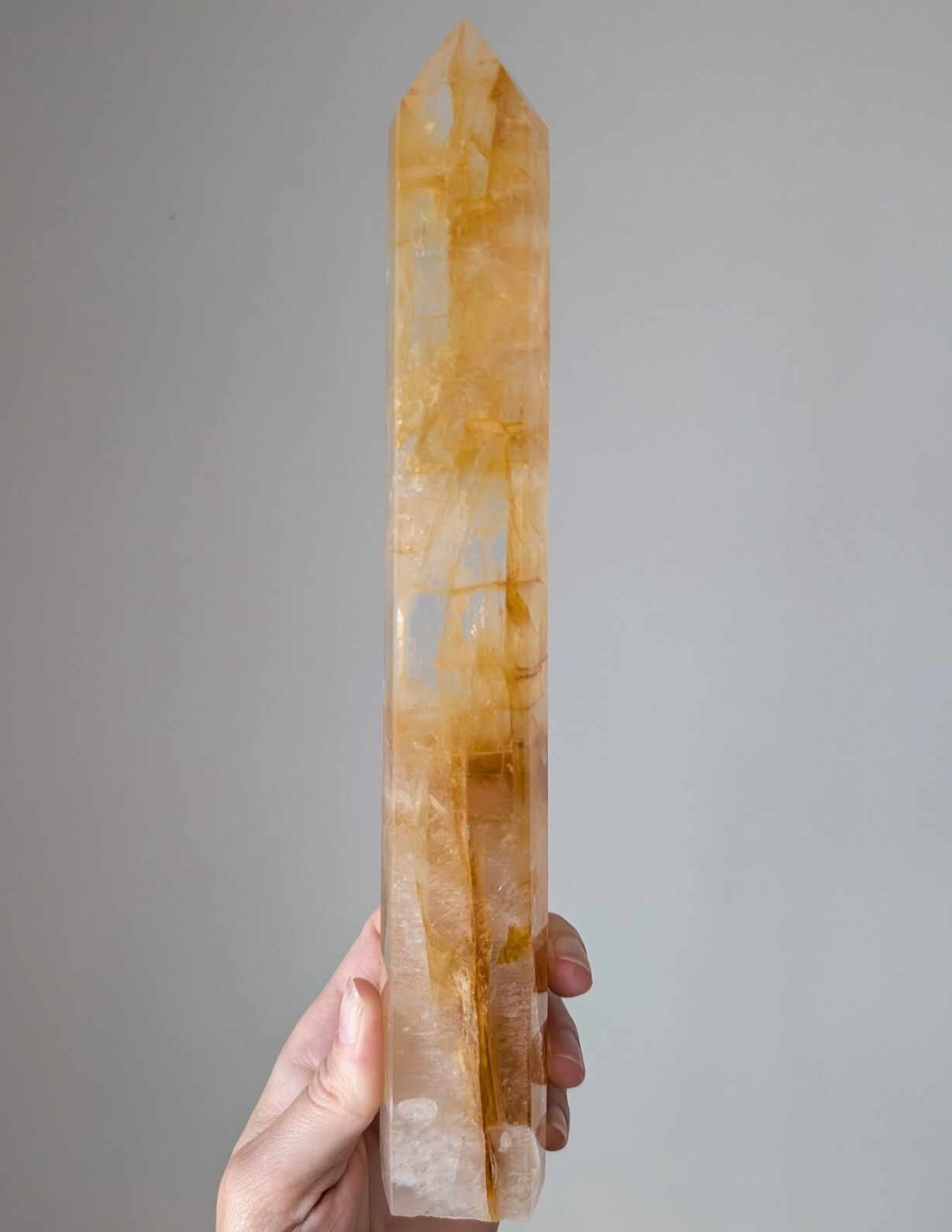 Golden Healer Tower Point Crystal Quartz Large Big Tall Chakra Gemstone Wand
