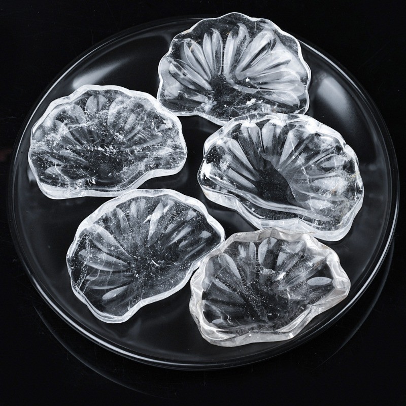 Natural Clear Quartz Shell Bowl Hand Carved Healing Crystal Home Decor 1PCS