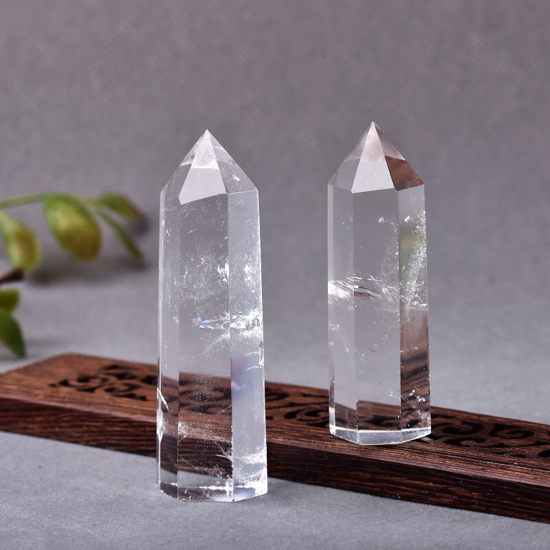 Natural Clear White Quartz Healing Obelisk Crystal Wand Tower Point Decor Gifts