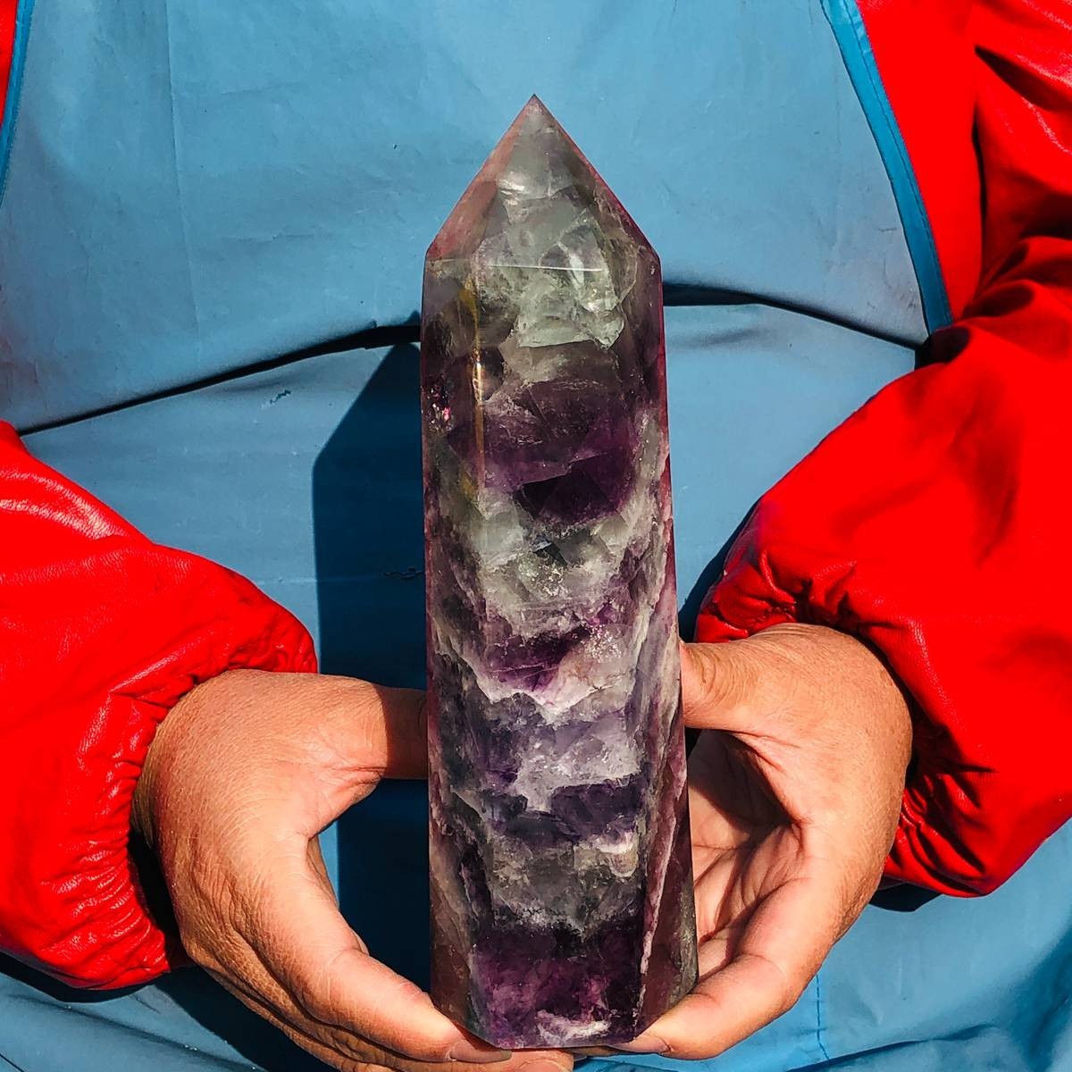 2pcs 5.72LB Natural Colourful Fluorite Obelisk Quartz Crystal Tower Healing