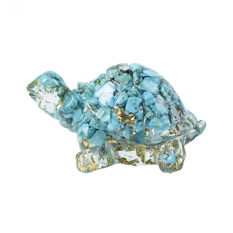 Natural Turquoise Quartz Crystal Longevity Turtle Carved Mini Gravel Resin Decor