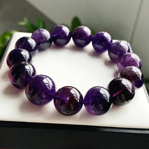 15mm Natural Rare Purple Amethyst Crystal Round Beads Bracelet 2098