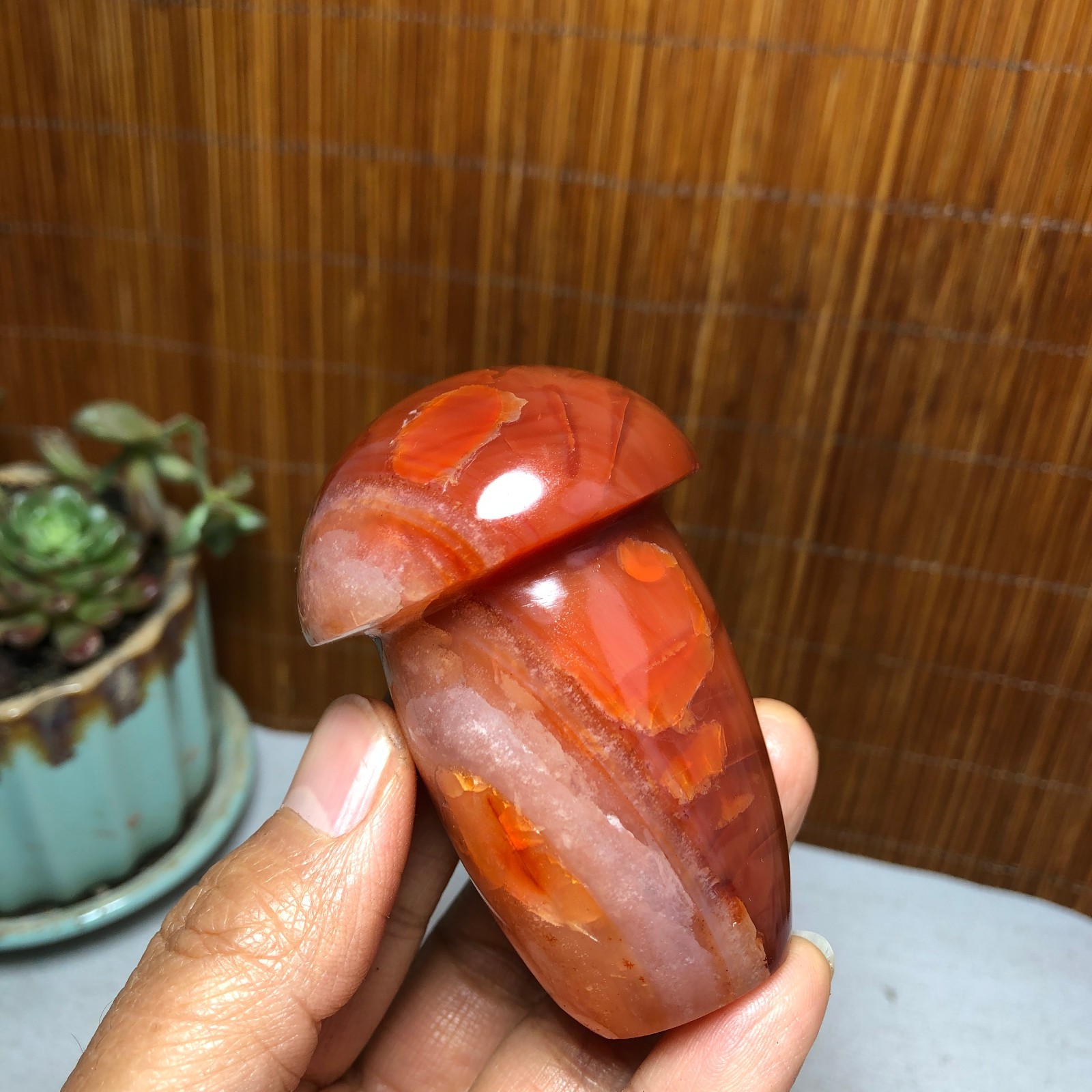 68-45-35mm Rare NATURAL red agate mushroom polishing Crystal specimen 162g A5093