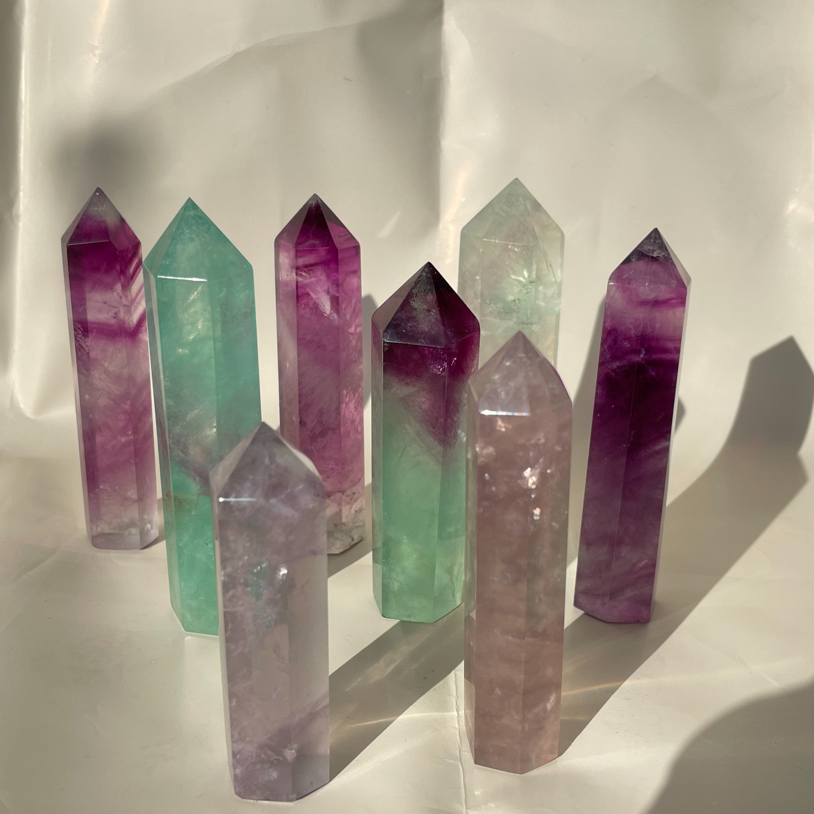 1LB Natural colourful luorite quartz obelisk crystal wand point healing random