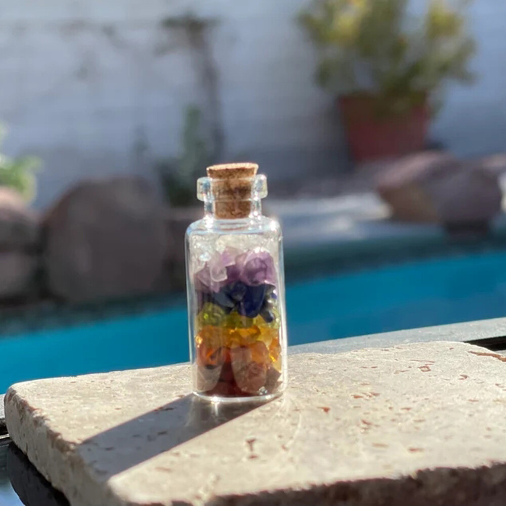 Wishing Bottle 7 Chakra Tumbled Stone Chip Gemstone Crystal Healing Witchcraft