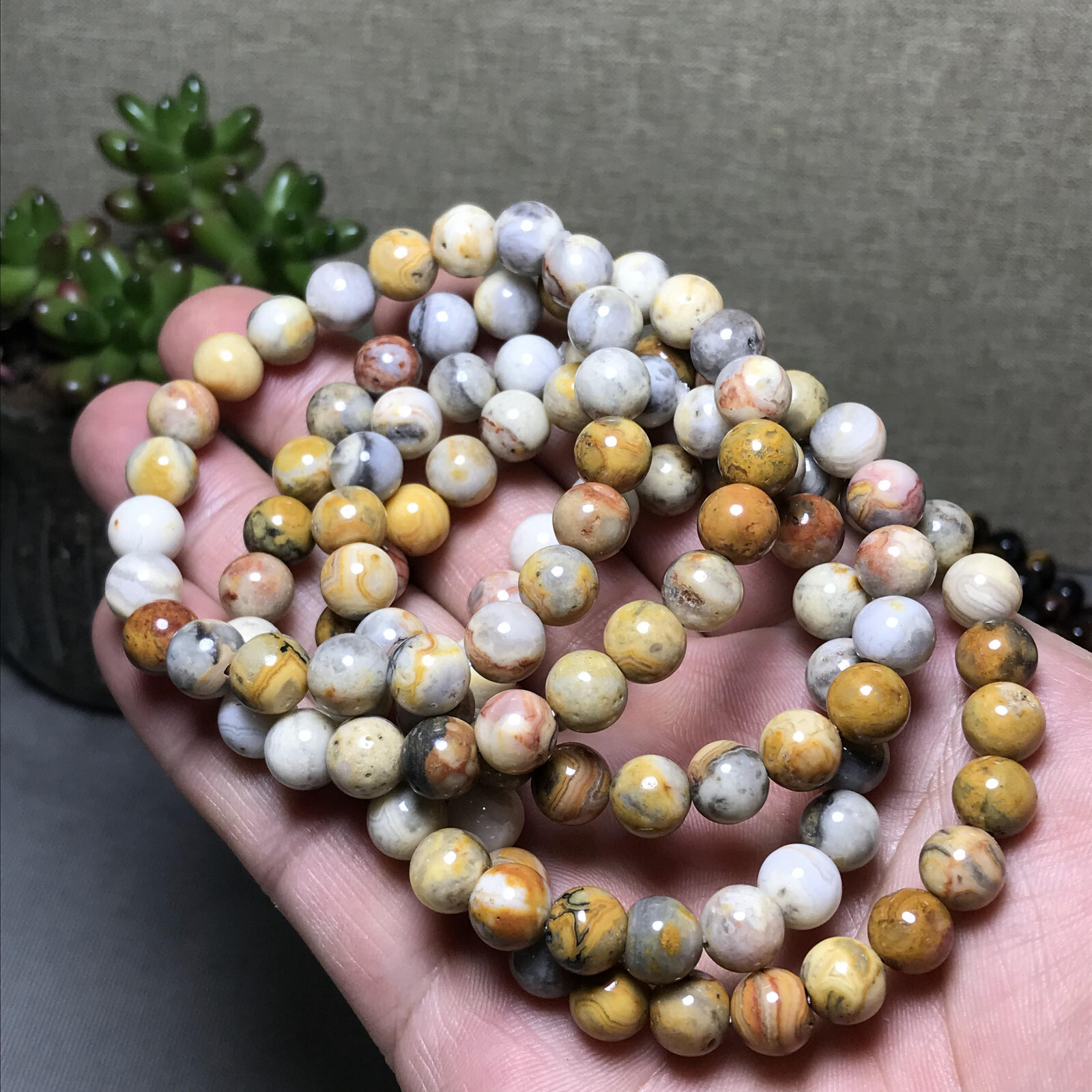 10Pcs Wholesal Natural Crazy agate bracelets Crystal ball sphere 8mm